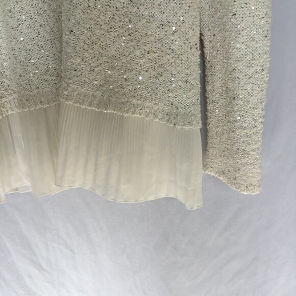 Alfani Sequined Sweater Long Sleeve Chiffon Hem Pullover Women's Sz  Small White - Picture 5 of 8